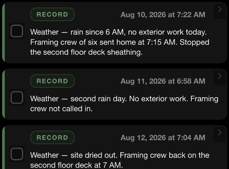 SiteLog AI Vault returning every dated delay log from the month